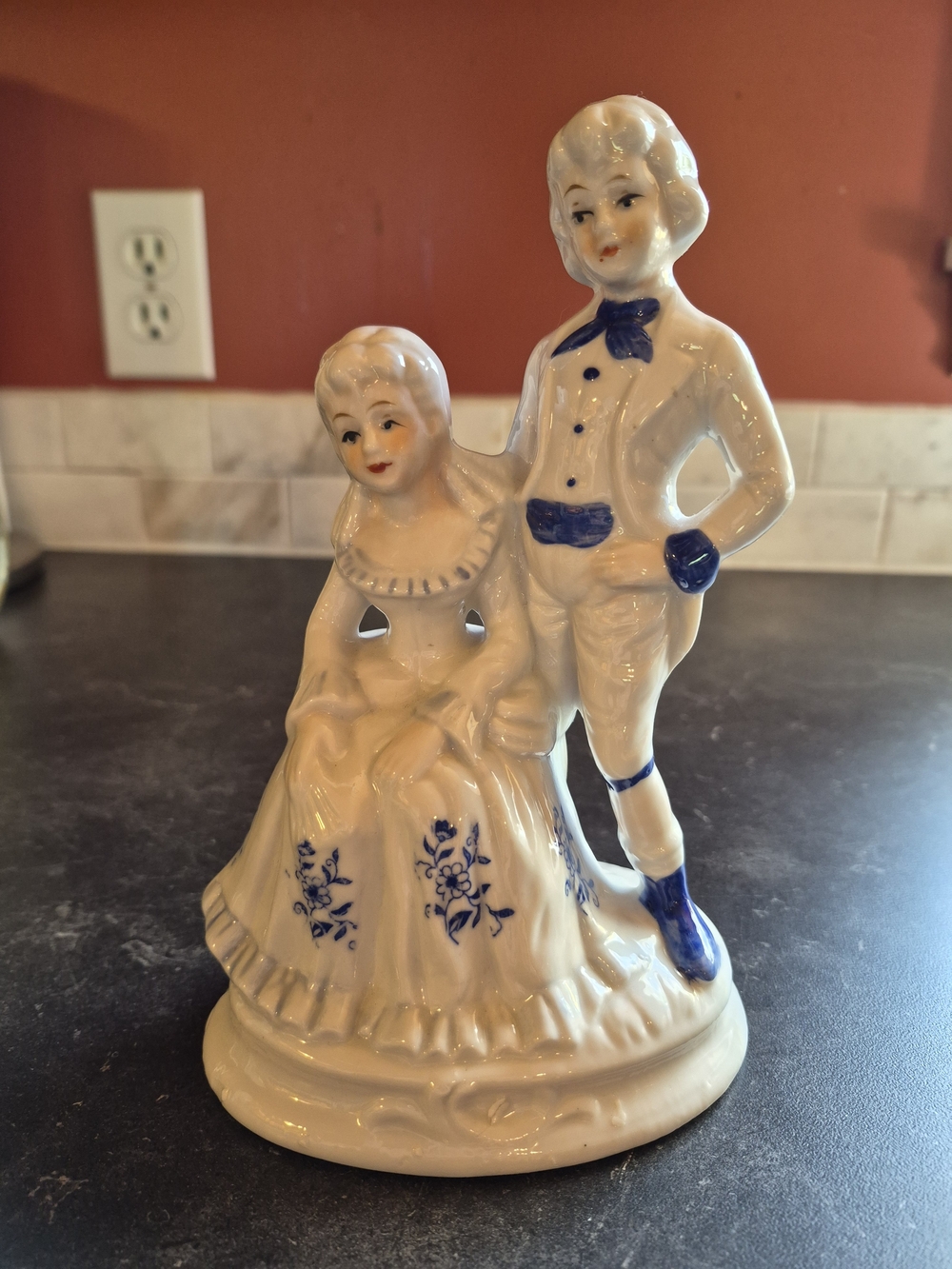 Vintage Lady Angela Porcelain Courting Couple Figurine Blue And White